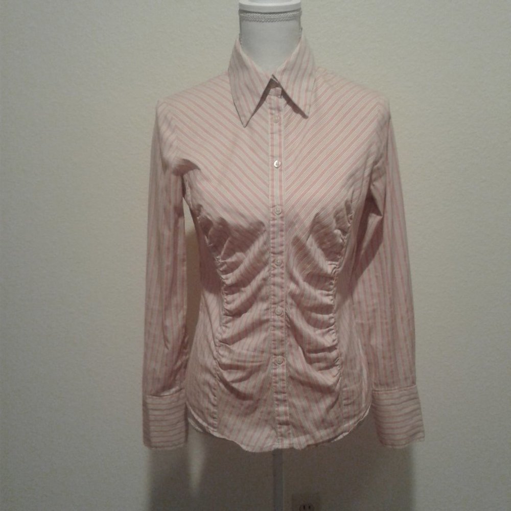Thomas Pink Striped Long Sleeve Button Down Shirt in Slim Fit Stretch